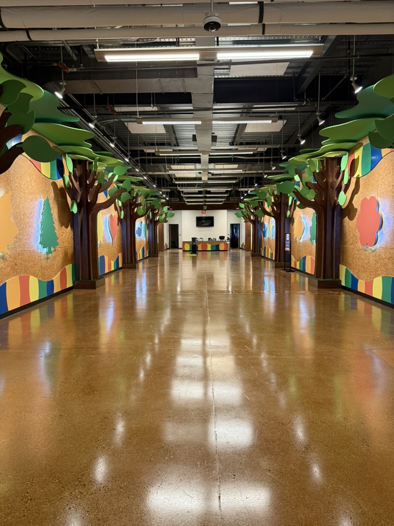 Completed tree-lined corridor, floor ready for use